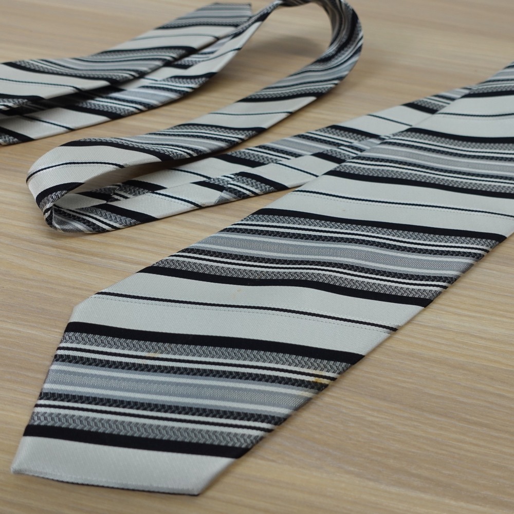 Repp Stripe Silk Neck Tie Mens Black White Textured Classic Business Suit SOCIAL